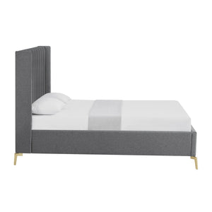HomeRoots Gray Linen Upholstered Bed Frame - Modern Design with Sturdy Eucalyptus Wood, Perfect for Cozy Bedrooms King 544836