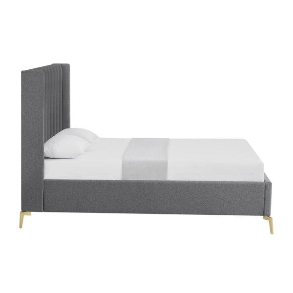 HomeRoots Gray Linen Upholstered Bed Frame - Modern Design with Sturdy Eucalyptus Wood, Perfect for Cozy Bedrooms King 544836