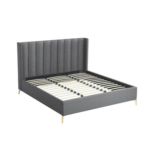 HomeRoots Gray Linen Upholstered Bed Frame - Modern Design with Sturdy Eucalyptus Wood, Perfect for Cozy Bedrooms King 544836