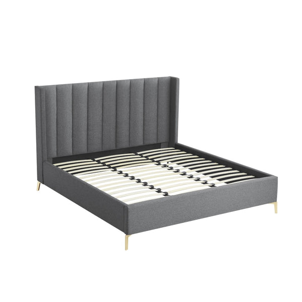 HomeRoots Gray Linen Upholstered Bed Frame - Modern Design with Sturdy Eucalyptus Wood, Perfect for Cozy Bedrooms King 544836