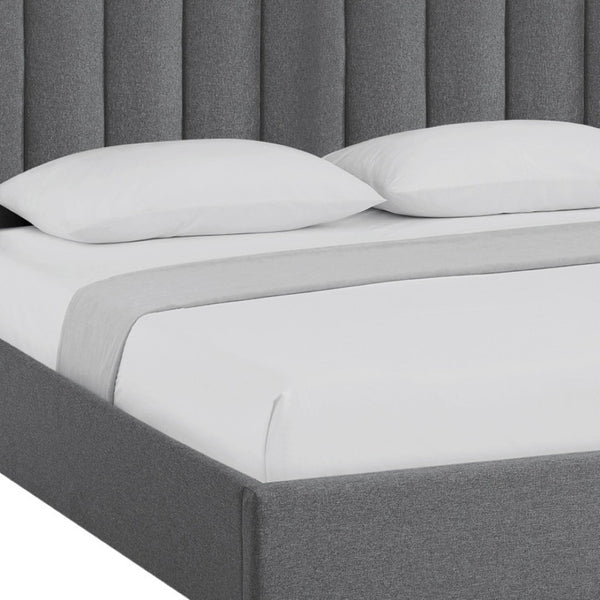 HomeRoots Gray Linen Upholstered Bed Frame - Modern Design with Sturdy Eucalyptus Wood, Perfect for Cozy Bedrooms King 544836