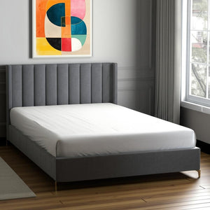 HomeRoots Gray Linen Upholstered Bed Frame - Modern Design with Sturdy Eucalyptus Wood, Perfect for Cozy Bedrooms King 544836
