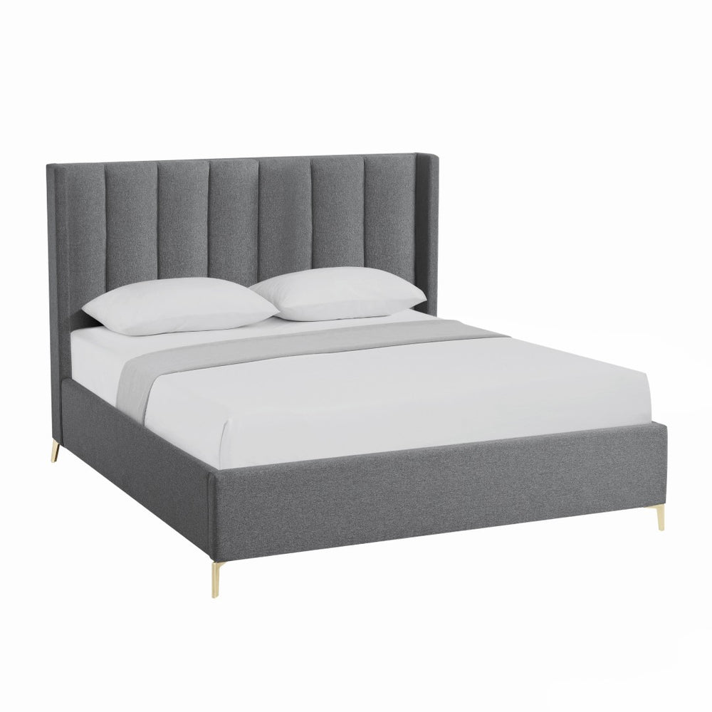 HomeRoots Gray Tufted Linen Queen Bed Frame – Elegant Upholstered Design for Modern Bedrooms, Durable & Cozy 544837