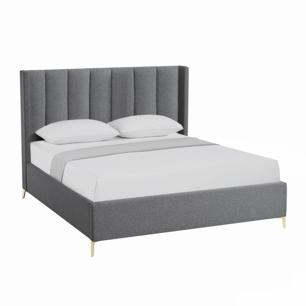 HomeRoots Gray Tufted Linen Queen Bed Frame – Elegant Upholstered Design for Modern Bedrooms, Durable & Cozy 544837