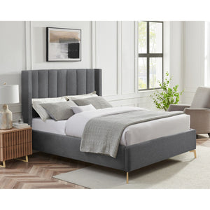 HomeRoots Gray Tufted Linen Queen Bed Frame – Elegant Upholstered Design for Modern Bedrooms, Durable & Cozy 544837