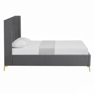 HomeRoots Gray Tufted Linen Queen Bed Frame – Elegant Upholstered Design for Modern Bedrooms, Durable & Cozy 544837