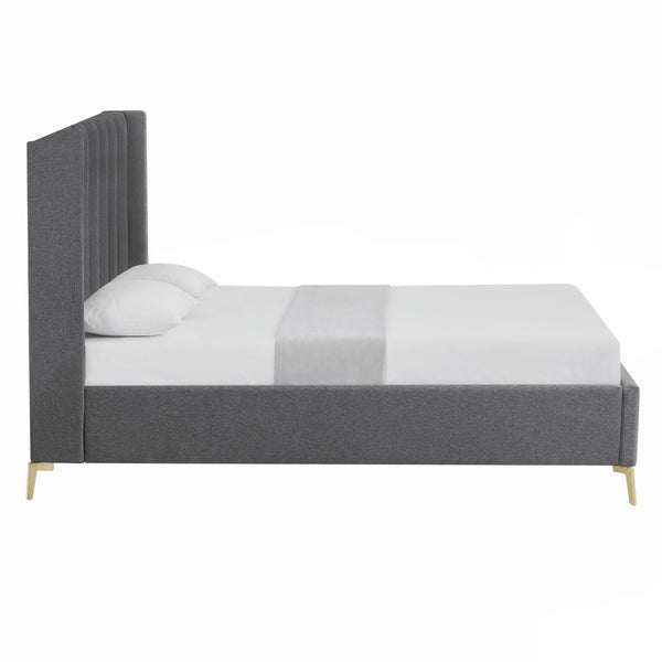 HomeRoots Gray Tufted Linen Queen Bed Frame – Elegant Upholstered Design for Modern Bedrooms, Durable & Cozy 544837