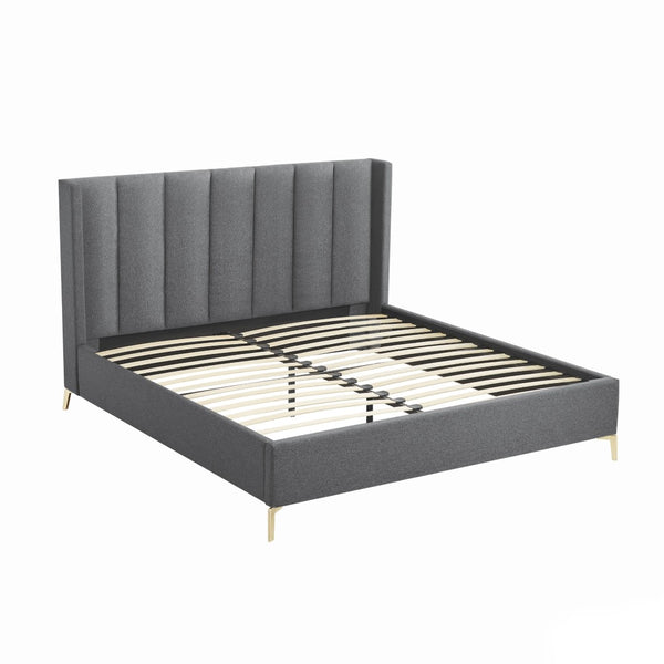 HomeRoots Gray Tufted Linen Queen Bed Frame – Elegant Upholstered Design for Modern Bedrooms, Durable & Cozy 544837