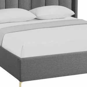 HomeRoots Gray Tufted Linen Queen Bed Frame – Elegant Upholstered Design for Modern Bedrooms, Durable & Cozy 544837