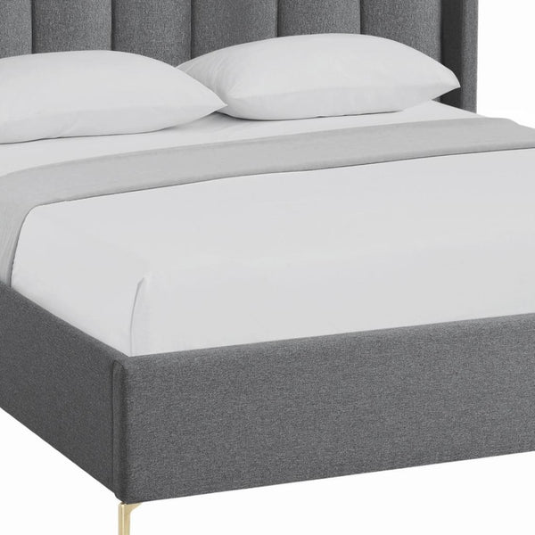 HomeRoots Gray Tufted Linen Queen Bed Frame – Elegant Upholstered Design for Modern Bedrooms, Durable & Cozy 544837