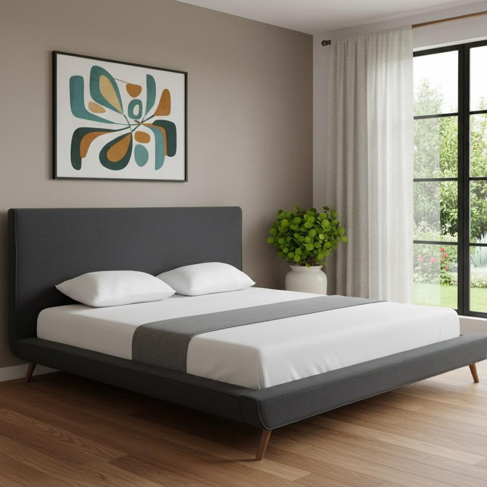 HomeRoots Charcoal Linen Upholstered King Bed Frame - Modern Comfort & Timeless Elegance for Every Bedroom 544838