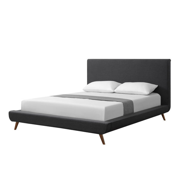 HomeRoots Charcoal Linen Upholstered Queen Bed Frame - Modern Mid-Century Design for Ultimate Comfort & Style 544839