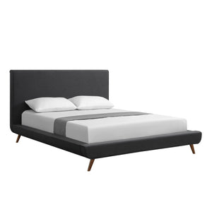 HomeRoots Charcoal Linen Upholstered Queen Bed Frame - Modern Mid-Century Design for Ultimate Comfort & Style 544839