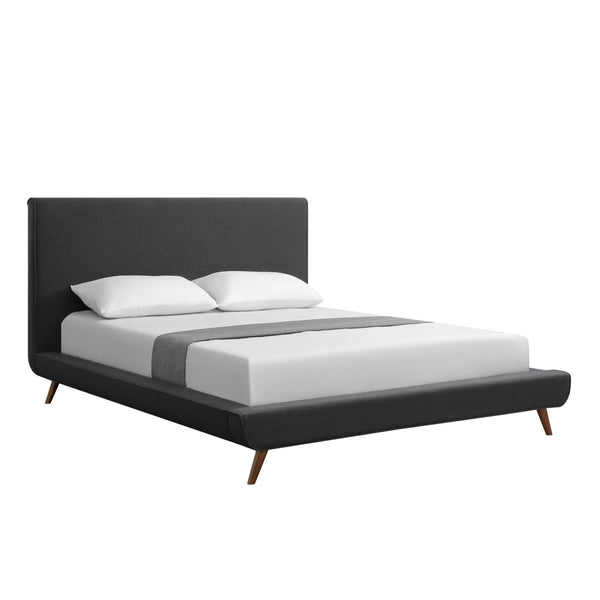 HomeRoots Charcoal Linen Upholstered Queen Bed Frame - Modern Mid-Century Design for Ultimate Comfort & Style 544839