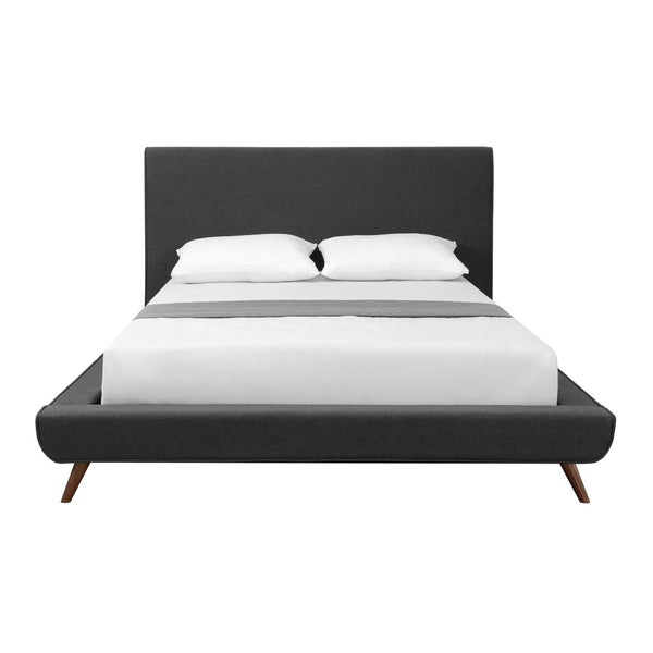 HomeRoots Charcoal Linen Upholstered Queen Bed Frame - Modern Mid-Century Design for Ultimate Comfort & Style 544839