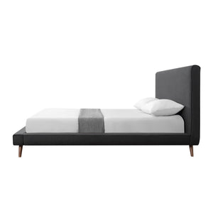 HomeRoots Charcoal Linen Upholstered Queen Bed Frame - Modern Mid-Century Design for Ultimate Comfort & Style 544839
