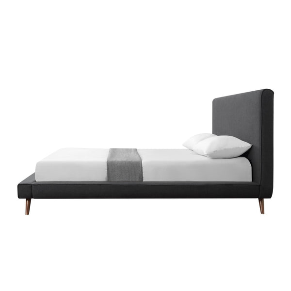 HomeRoots Charcoal Linen Upholstered Queen Bed Frame - Modern Mid-Century Design for Ultimate Comfort & Style 544839