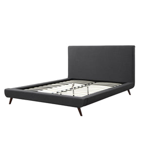 HomeRoots Charcoal Linen Upholstered Queen Bed Frame - Modern Mid-Century Design for Ultimate Comfort & Style 544839