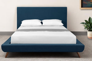 Homeroots Denim Blue Solid Wood Queen Upholstered Linen Bed Denim Linen 544842