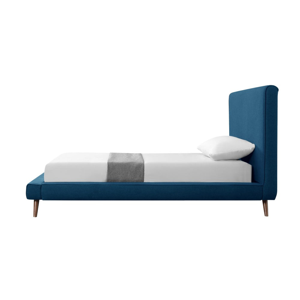 HomeRoots Charcoal Solid Wood Twin Bed with Modern Upholstered Linen and Stylish Rectangular Headboard Design Denim 544843