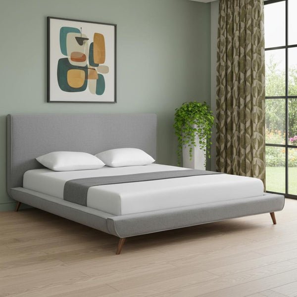 HomeRoots Gray Linen Upholstered King Bed Frame - Modern Platform Design for Stylish Comfort & Durability 544844