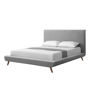 HomeRoots Gray Linen Upholstered Queen Bed Frame - Mid-Century Modern Design, Soft Comfort, No Box Spring Needed 544845