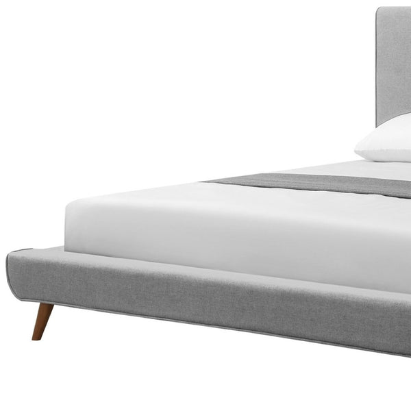 HomeRoots Gray Linen Upholstered Queen Bed Frame - Mid-Century Modern Design, Soft Comfort, No Box Spring Needed 544845