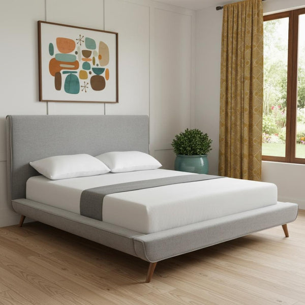 HomeRoots Gray Linen Upholstered Queen Bed Frame - Mid-Century Modern Design, Soft Comfort, No Box Spring Needed 544845