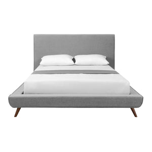 HomeRoots Gray Linen Upholstered Queen Bed Frame - Mid-Century Modern Design, Soft Comfort, No Box Spring Needed 544845