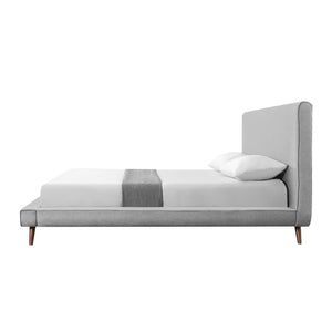 HomeRoots Gray Linen Upholstered Queen Bed Frame - Mid-Century Modern Design, Soft Comfort, No Box Spring Needed 544845