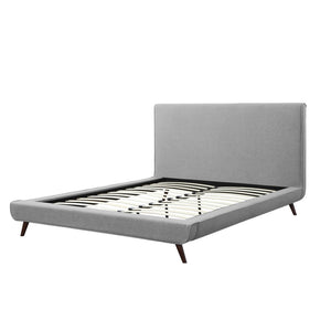 HomeRoots Gray Linen Upholstered Queen Bed Frame - Mid-Century Modern Design, Soft Comfort, No Box Spring Needed 544845