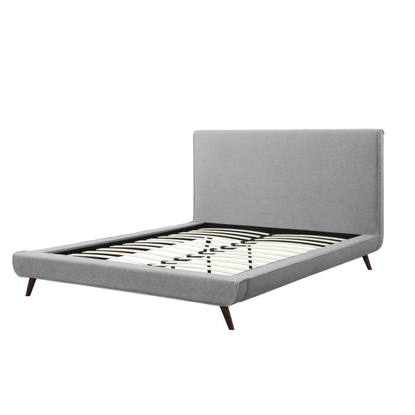 HomeRoots Gray Linen Upholstered Queen Bed Frame - Mid-Century Modern Design, Soft Comfort, No Box Spring Needed 544845
