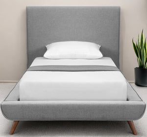 Homeroots Gray Solid Wood Twin Upholstered Linen Bed Grey Linen 544846