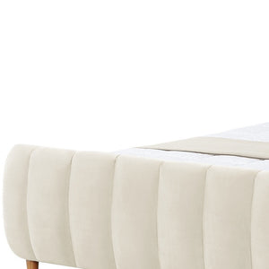 Homeroots Beige Solid Wood King Tufted Upholstered Velvet Bed Frame Beige Velvet 544847