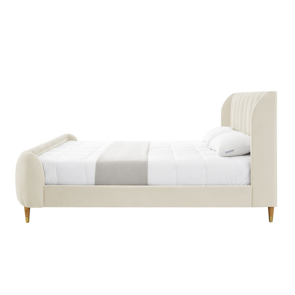 Homeroots Beige Solid Wood Queen Tufted Upholstered Velvet Bed Frame Beige Velvet 544848