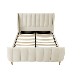 HomeRoots Beige Elegant King Tufted Velvet Bed Frame with Solid Wood Support for a Luxurious Bedroom Upgrade Beige 544848