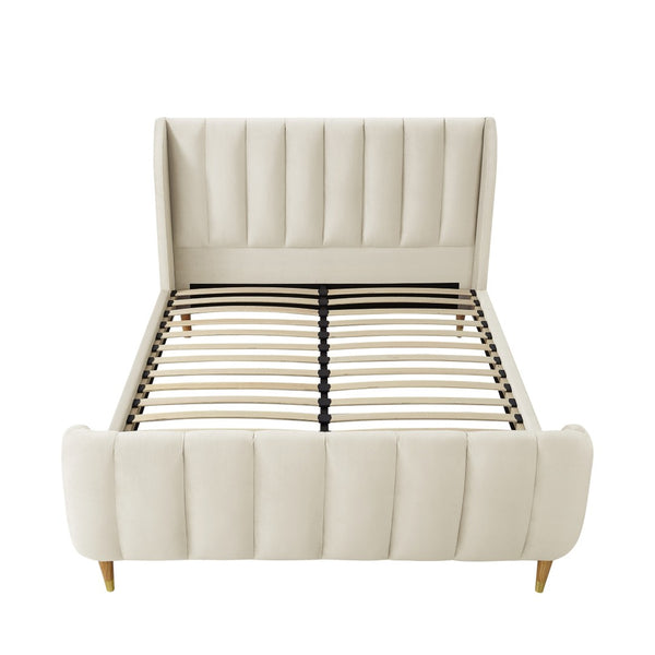 HomeRoots Beige Elegant King Tufted Velvet Bed Frame with Solid Wood Support for a Luxurious Bedroom Upgrade Beige 544848