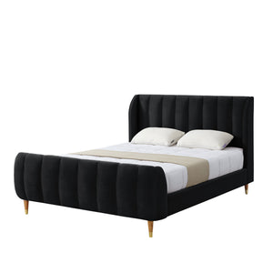 Homeroots Black Solid Wood King Tufted Upholstered Velvet Bed Black Velvet 544849