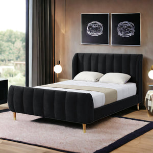 Homeroots Black Solid Wood King Tufted Upholstered Velvet Bed Black Velvet 544849