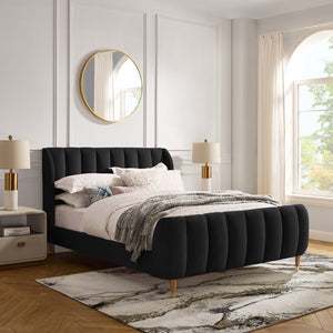 Homeroots Black Solid Wood King Tufted Upholstered Velvet Bed Black Velvet 544849
