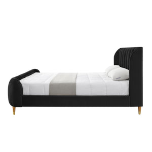 Homeroots Black Solid Wood King Tufted Upholstered Velvet Bed Black Velvet 544849