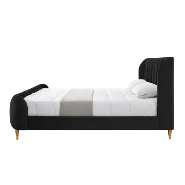 Homeroots Black Solid Wood King Tufted Upholstered Velvet Bed Black Velvet 544849
