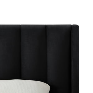 Homeroots Black Solid Wood King Tufted Upholstered Velvet Bed Black Velvet 544849