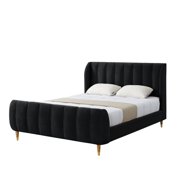 Homeroots Black Solid Wood Queen Tufted Upholstered Velvet Bed Frame Black Velvet 544850
