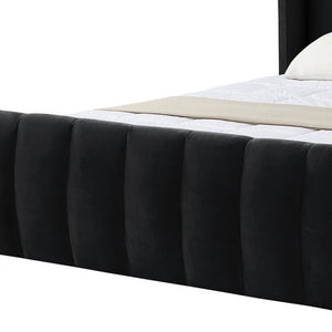 Homeroots Black Solid Wood Queen Tufted Upholstered Velvet Bed Frame Black Velvet 544850