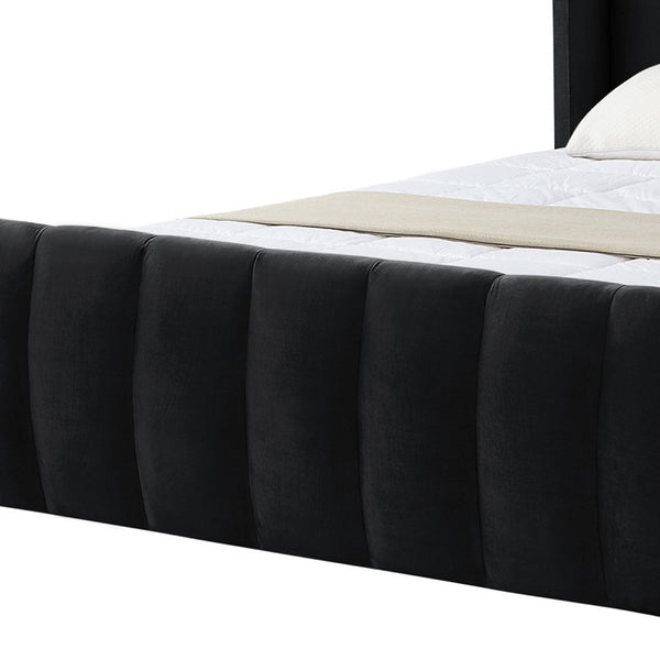 Homeroots Black Solid Wood Queen Tufted Upholstered Velvet Bed Frame Black Velvet 544850