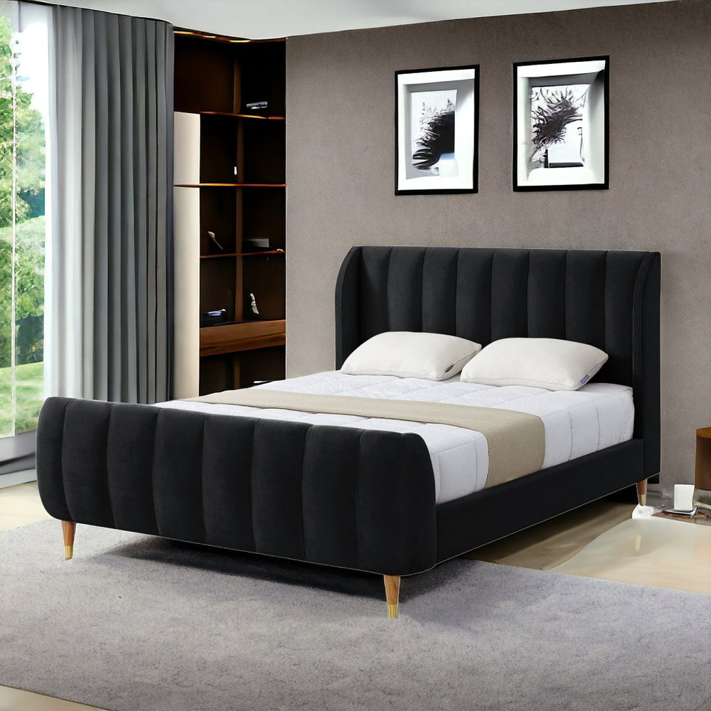 HomeRoots Beige Elegant King Tufted Velvet Bed Frame with Solid Wood Support for a Luxurious Bedroom Upgrade Black 544850