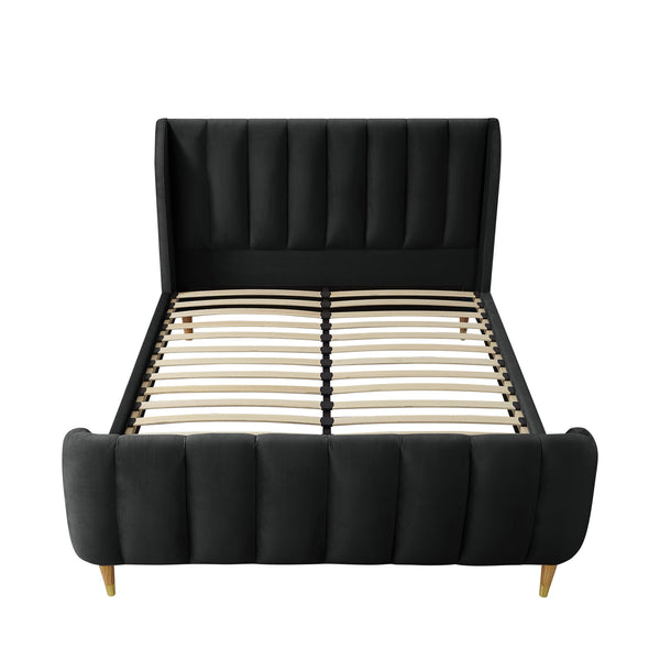 Homeroots Black Solid Wood Queen Tufted Upholstered Velvet Bed Frame Black Velvet 544850