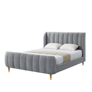 Homeroots Gray Solid Wood King Tufted Upholstered Velvet Bed Frame Grey Velvet 544851