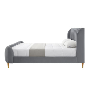 Homeroots Gray Solid Wood King Tufted Upholstered Velvet Bed Frame Grey Velvet 544851
